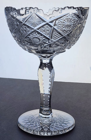 American Brilliant Period Cut Glass compote, Antique c1925