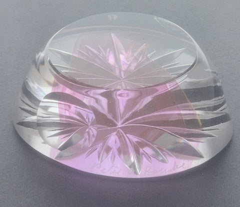 Hand cut glass oval art Paperweight signed Peter ORourke