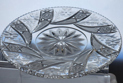 Tuthill American Brilliant Period hand Cut mouth blown blank cake plate Primrose swirl