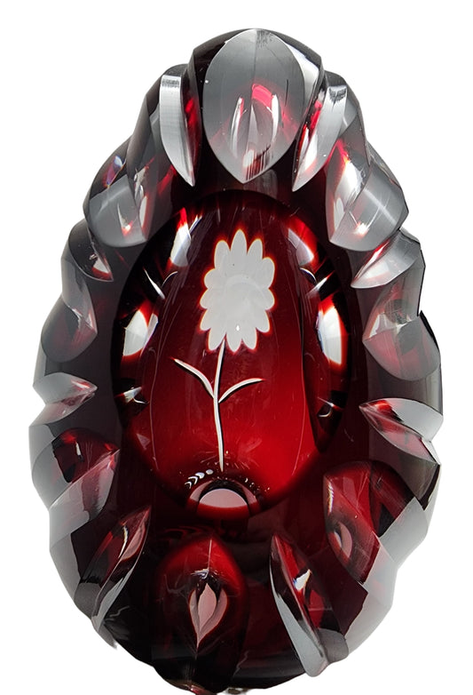 Hand cut glass art cranberry Paperweight signed Peter ORourke