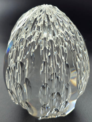Hand cut glass honeycomb  paperweight, 32% lead crystal Signed
