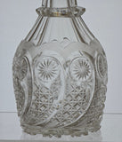 Regency Hand Cut glass faceted 3 ring neck decanter swirl cut with mushroom stopper