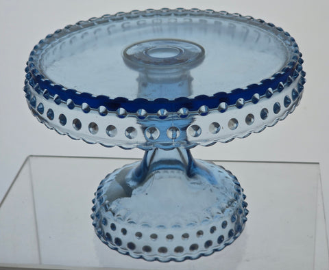 LE Smith small blue hobnail cake plate