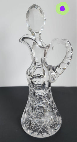 Signed Bergen cut glass abp Antique handled cruid