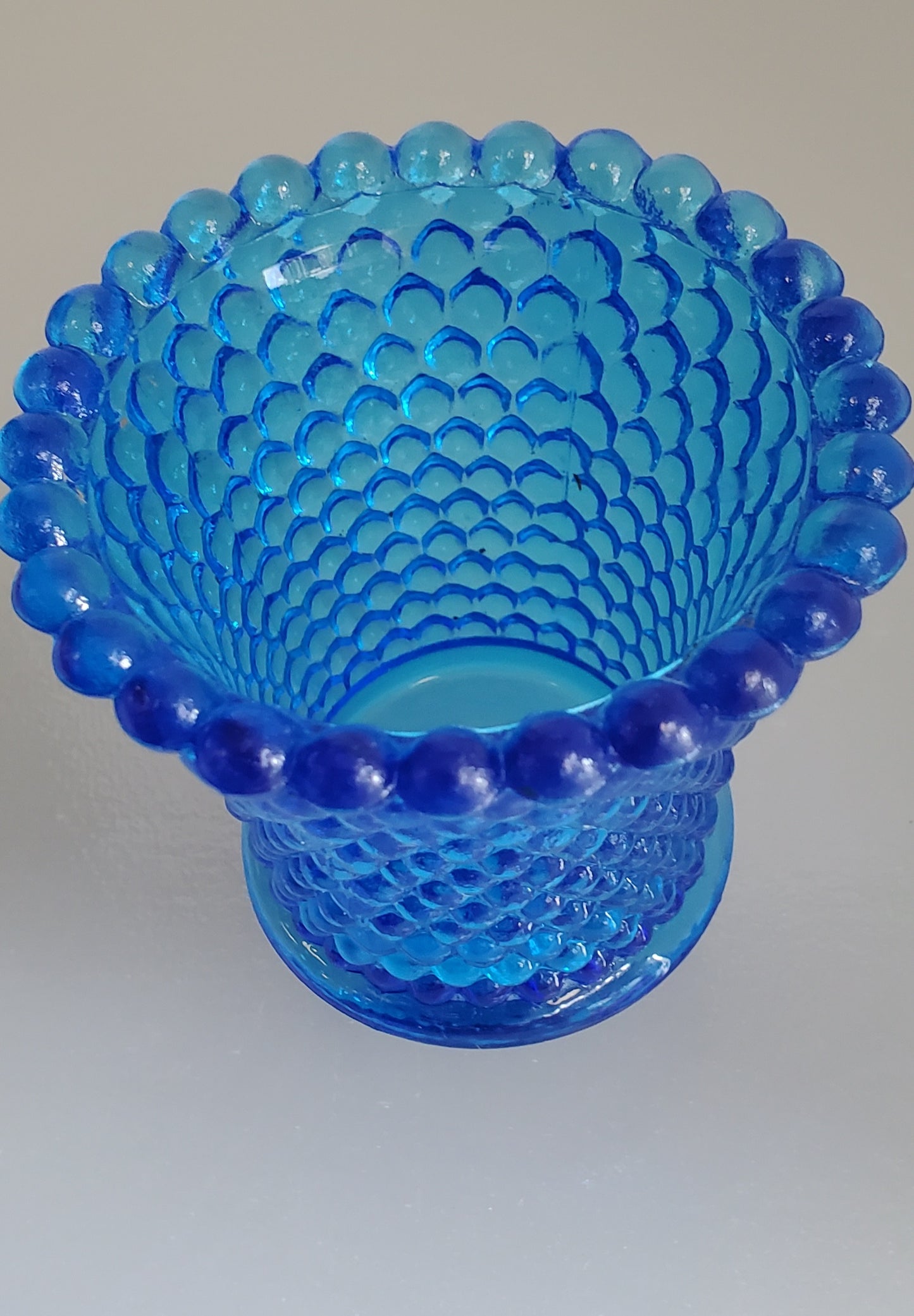Brooks Crescent Glass blue hobnail candle cups Pair