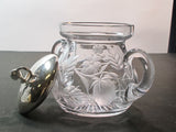 Hand Cut glass sugar Floral Strawberry silver lid