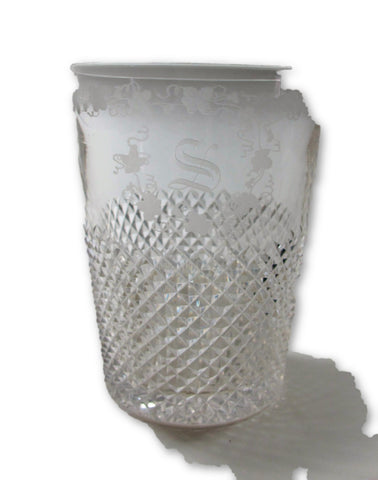 Copper wheel etched  "S" Hand cut crosscut whiskey double on the rocks - O'Rourke crystal awards & gifts abp cut glass