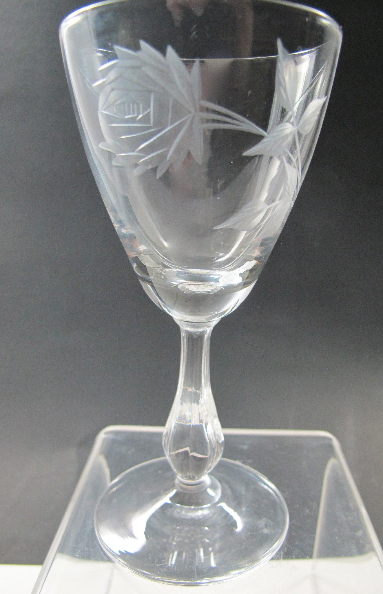 Vintage Rose Goblets Etched Cut Rose Crystal Wine Glasses 