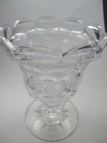 Hand cut old glass pedestal vase honeycomb auction