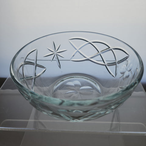 Hand cut glass bowl Celtic pattern Signed