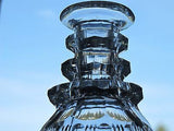 Hand Cut glass faceted 3 ring neck decanter crosscut with mushroom stopper auction