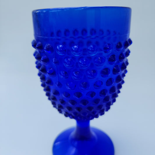 L E Smith Glass cobolt blue hobnail goblet
