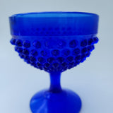 L E Smith Glass cobolt blue hobnail dessert