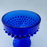 L E Smith Glass cobolt blue hobnail dessert