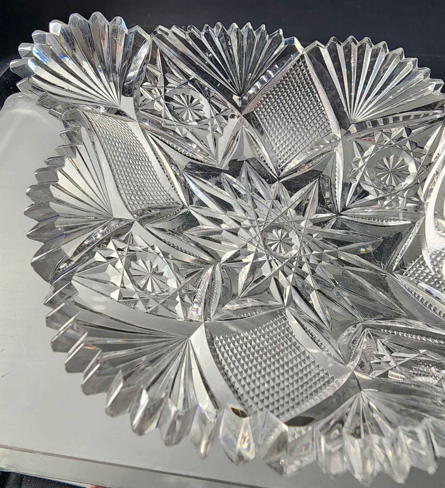 L. Straus American Brilliant Period hand Cut Glass dish abp