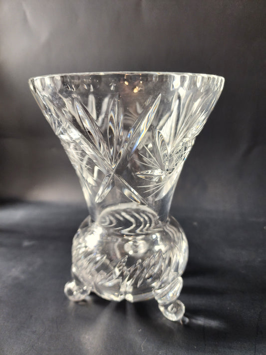 Cut glass three leged flower vase