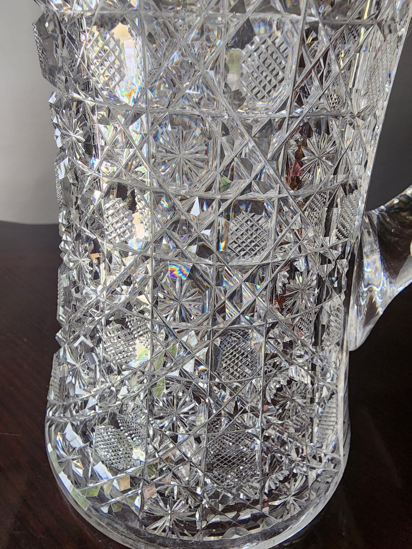American Brilliant Period Cut Glass pitcher Antique Harvard