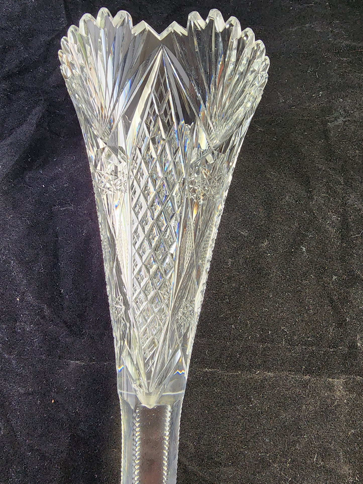 ABP Cut glass trumpet vase antique 13.5"