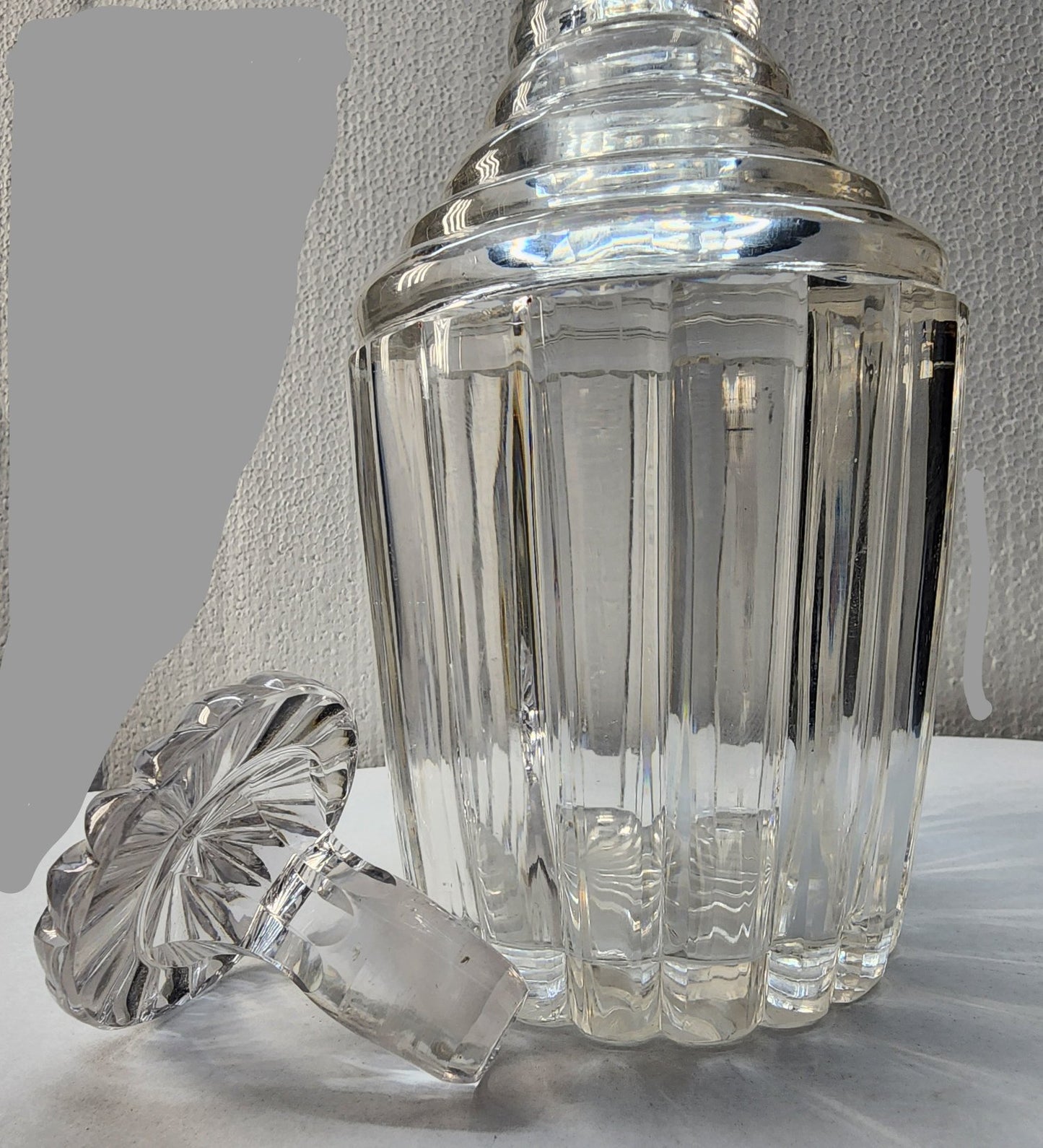 Hand Cut glass decanter with matching mushroom stopper Antique