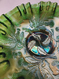 Fenton glass ruffled edge green thistle bowl