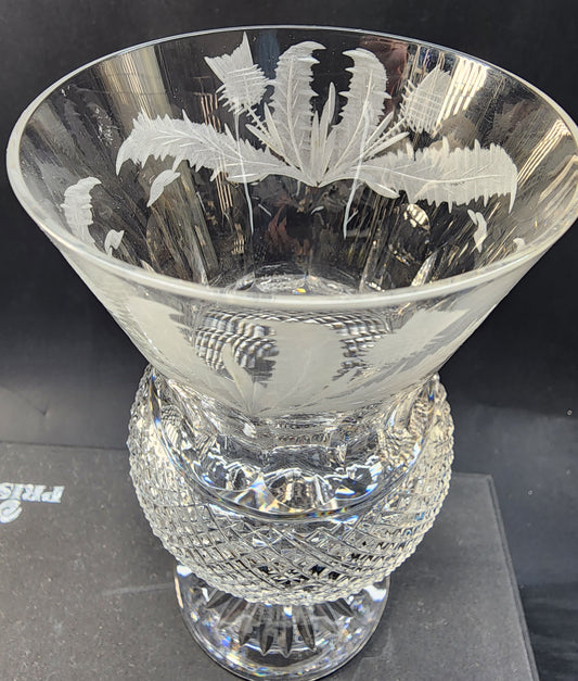 Signed Edinburgh Scotland hand Cut glass Crystal Thistle goblet
