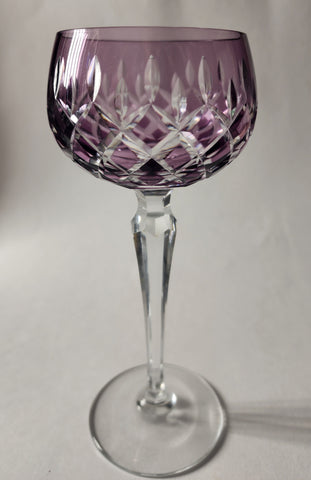 Cut to clear purple glass tall hock