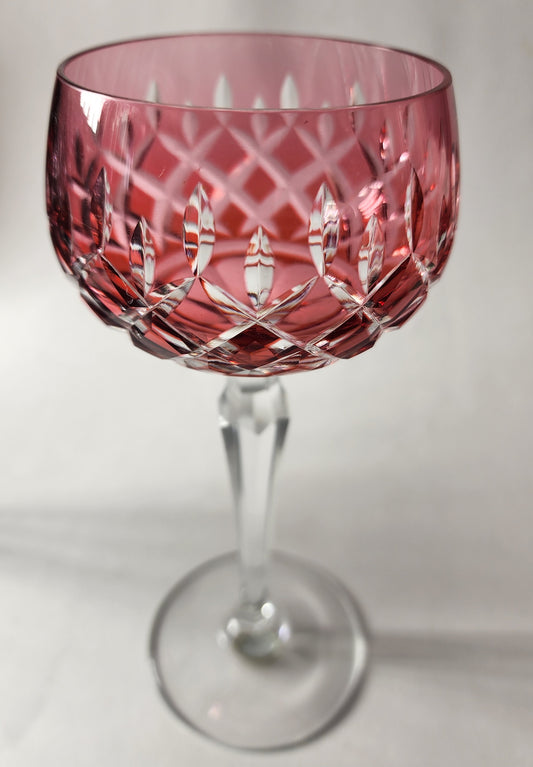 Cut to clear Cranberry glass tall hock