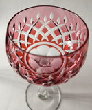 Cut to clear Cranberry glass tall hock