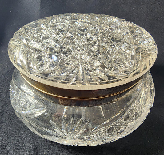 American Brilliant Period Cut Glass dresser box with  silver collar lid Antique abp