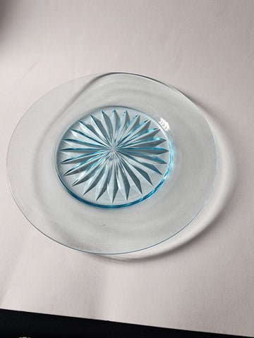 Bryce cut glass blue plate 8.5" Made in USA