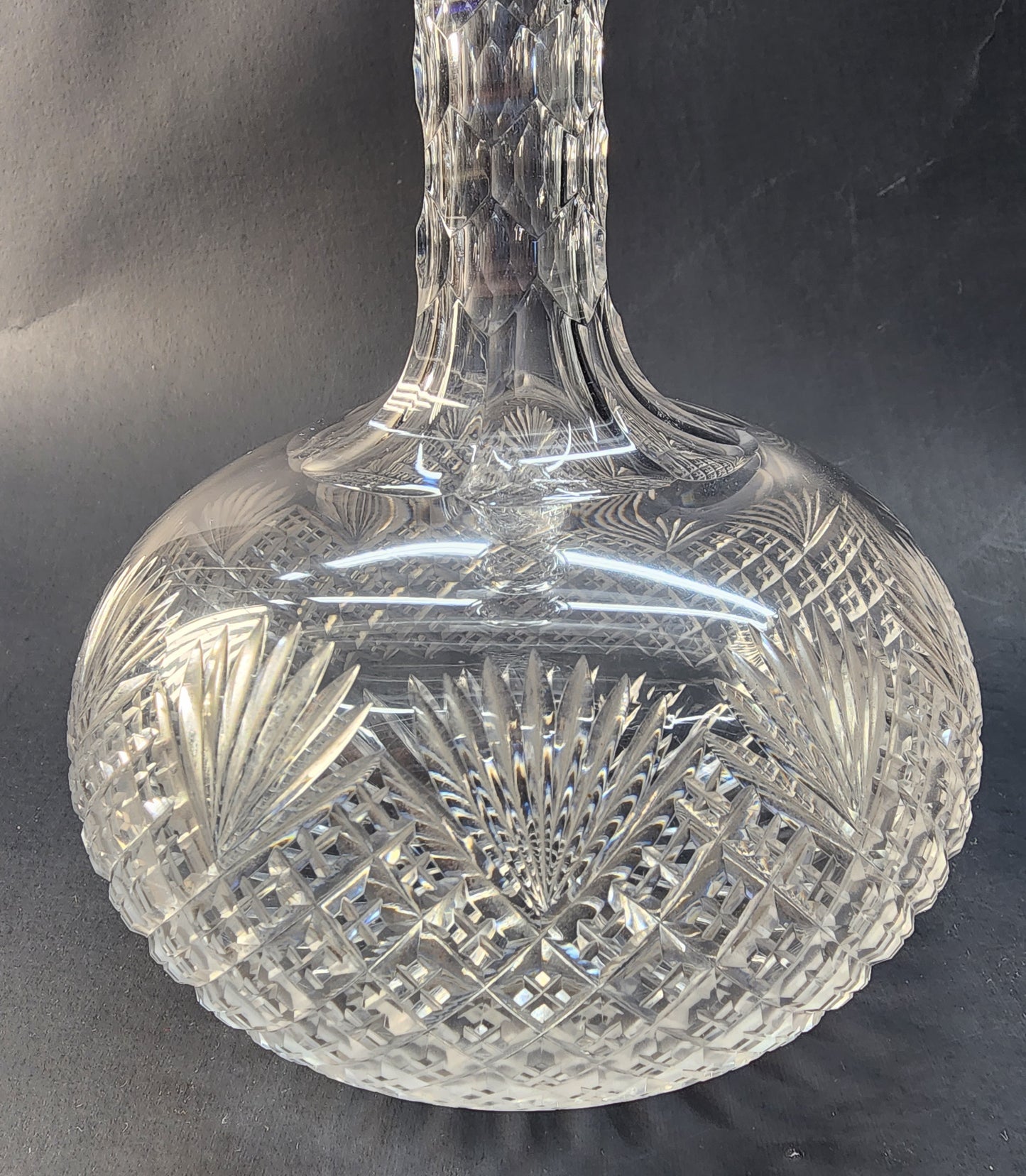 American Brilliant Period Strawberry diamond and fan Cut Glass decanter St Louis neck