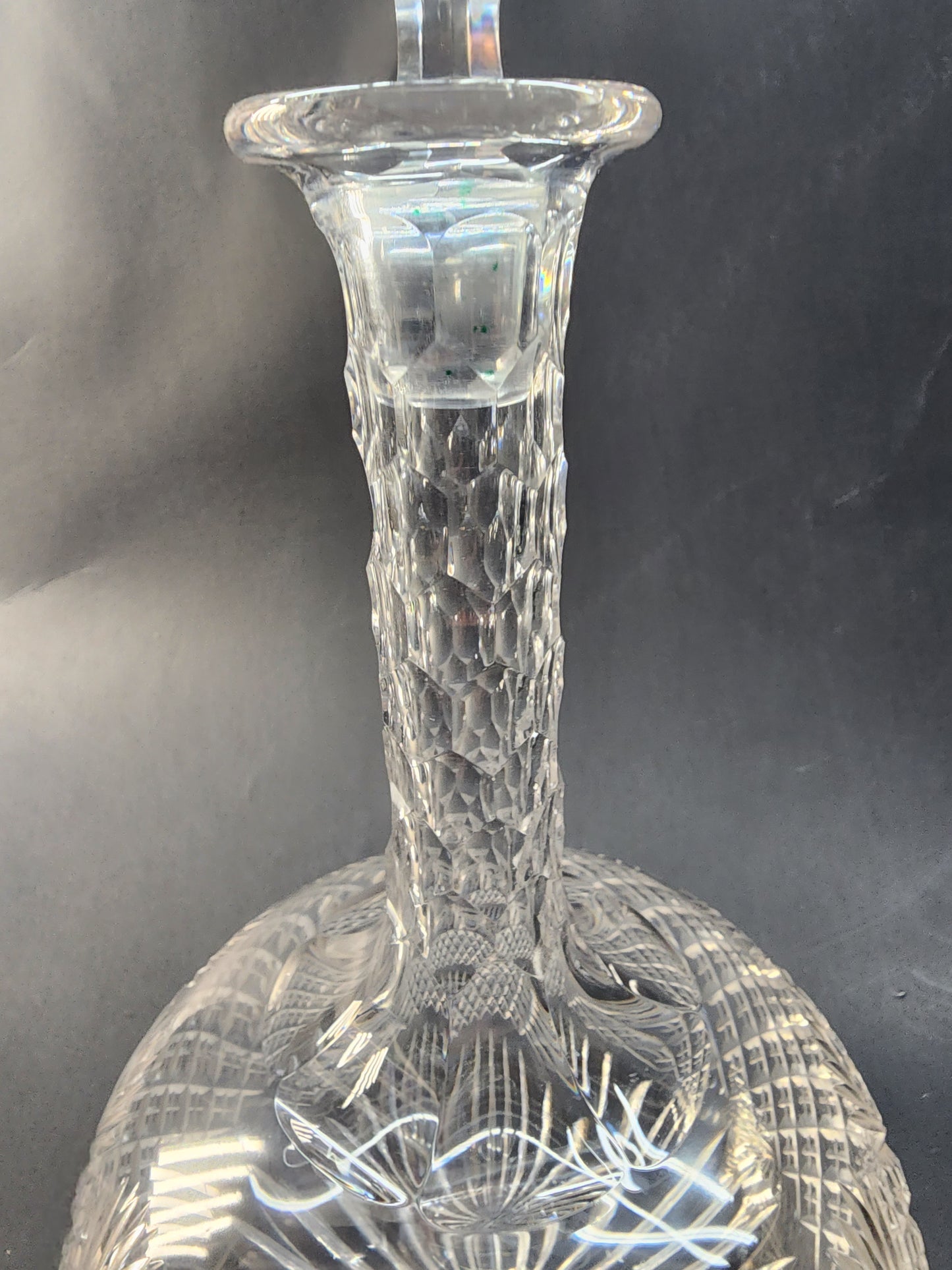 American Brilliant Period Strawberry diamond and fan Cut Glass decanter St Louis neck