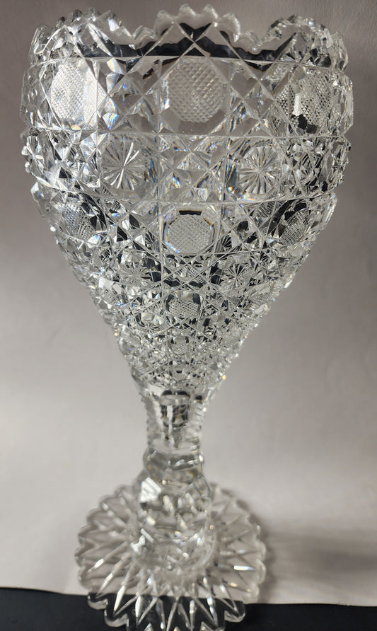 ABP cut glass vase antique 13.5" Chalice