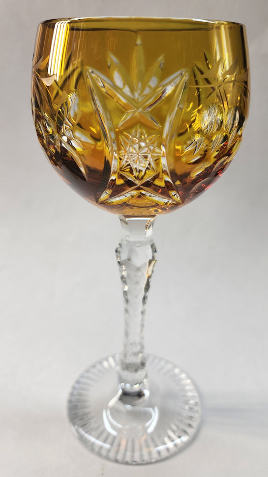 Cut to clear amber glass tall hock Imperial grapes