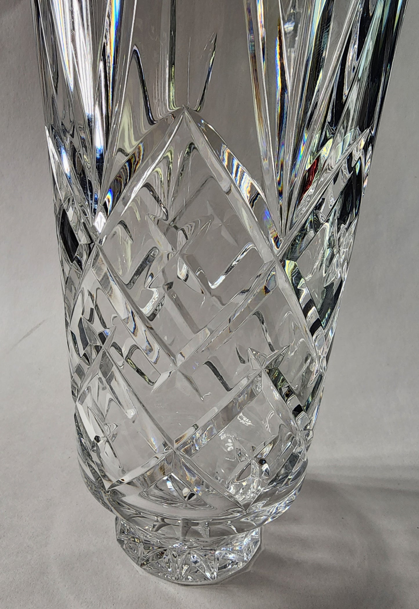 Hand cut glass vase 11"