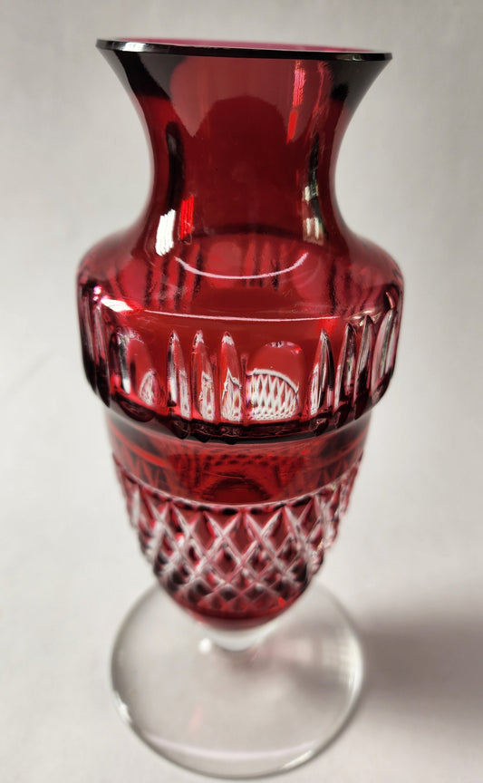 Cranberry cut to clear vase Val