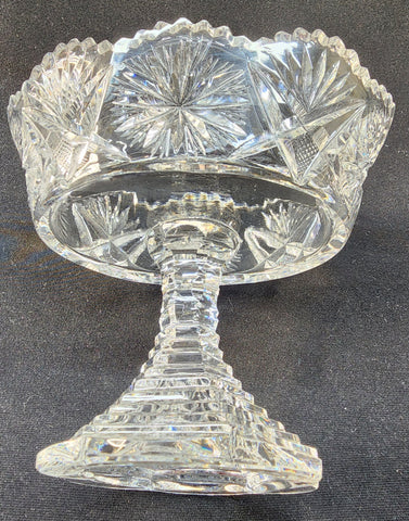 Signed Clark cut glass pedestal oval dish