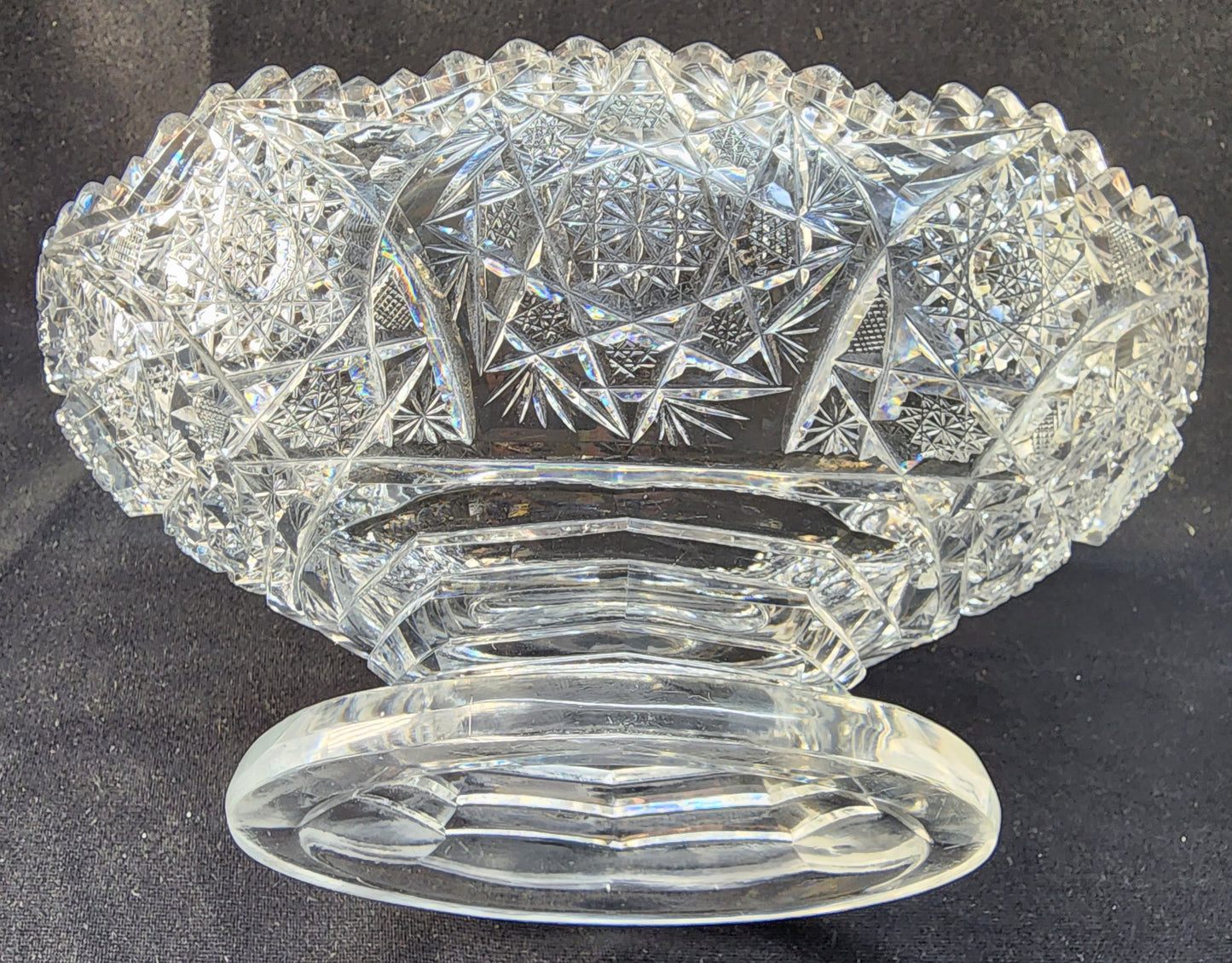 ABP cut glass pedestal oval dish