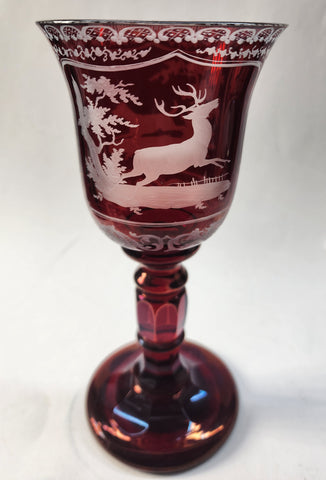 Engraved to clear vintage ruby glass chalice