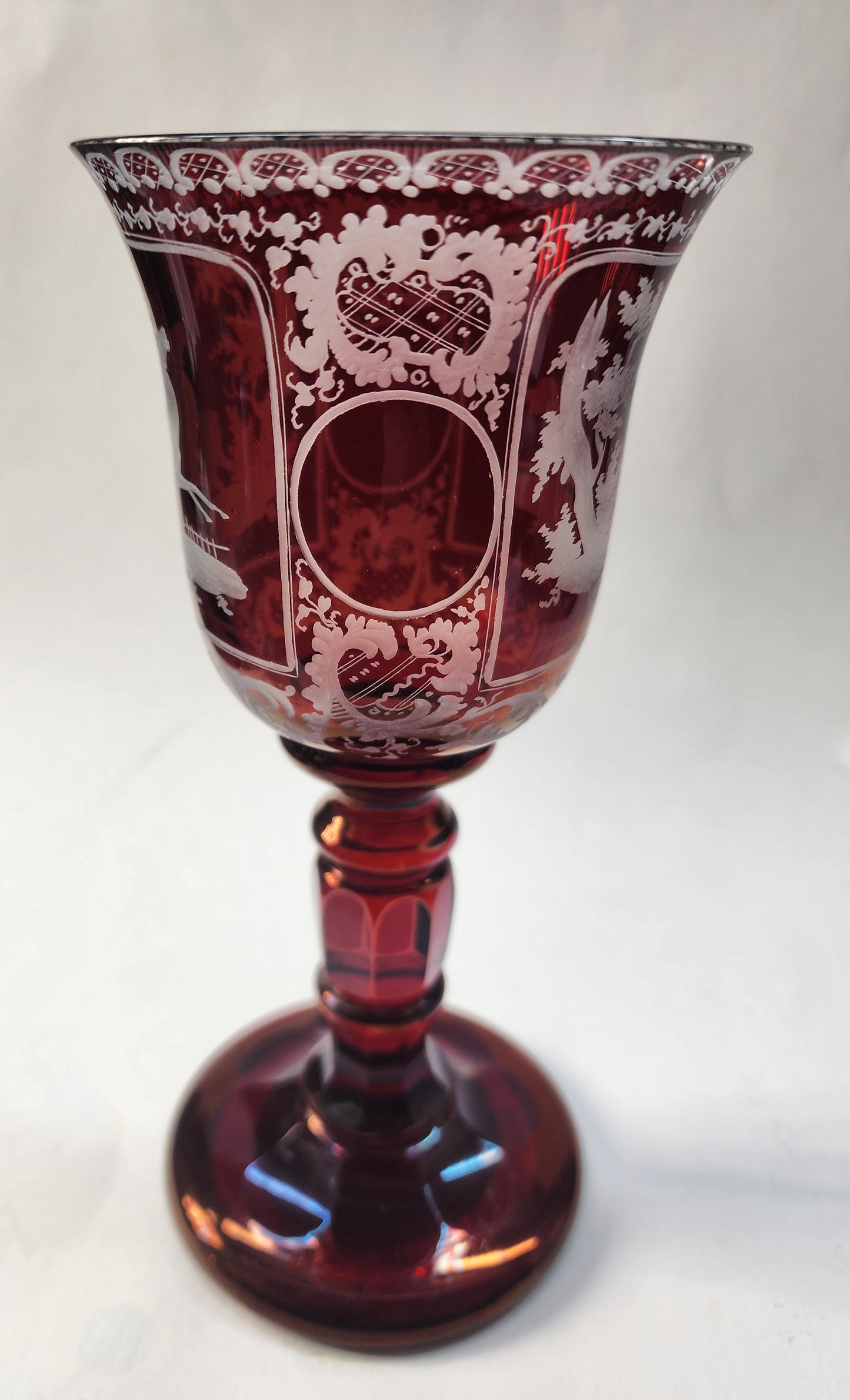 Engraved to clear vintage ruby glass chalice