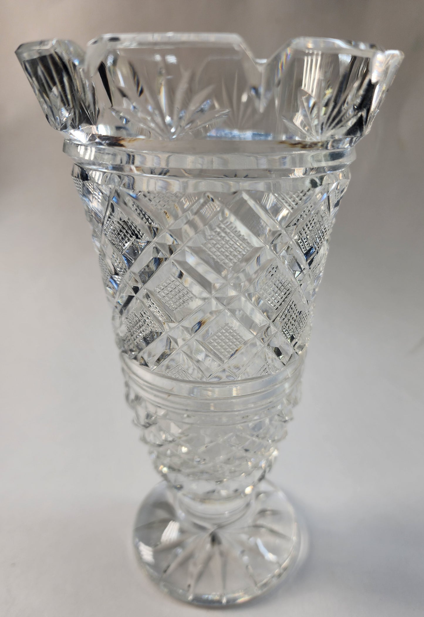 Signed Waterford Hand Cut crystal vase Irish Crystal Georgian strawberry