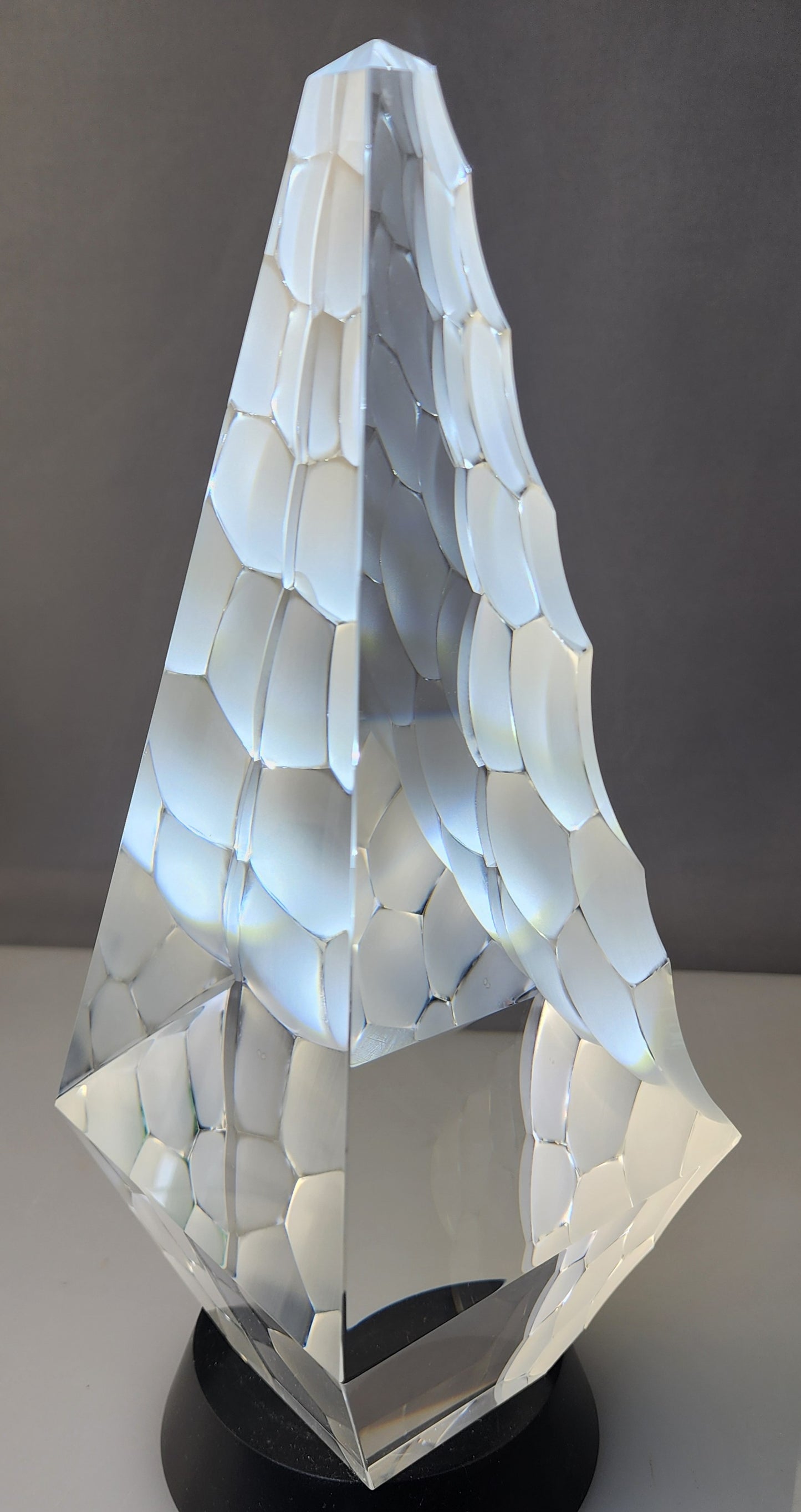 Cut Glass art pyramid optical sculpture signed