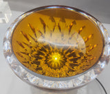 Hand Cut Amber glass bowl HAND POLISHED  signed by Peter ORourke