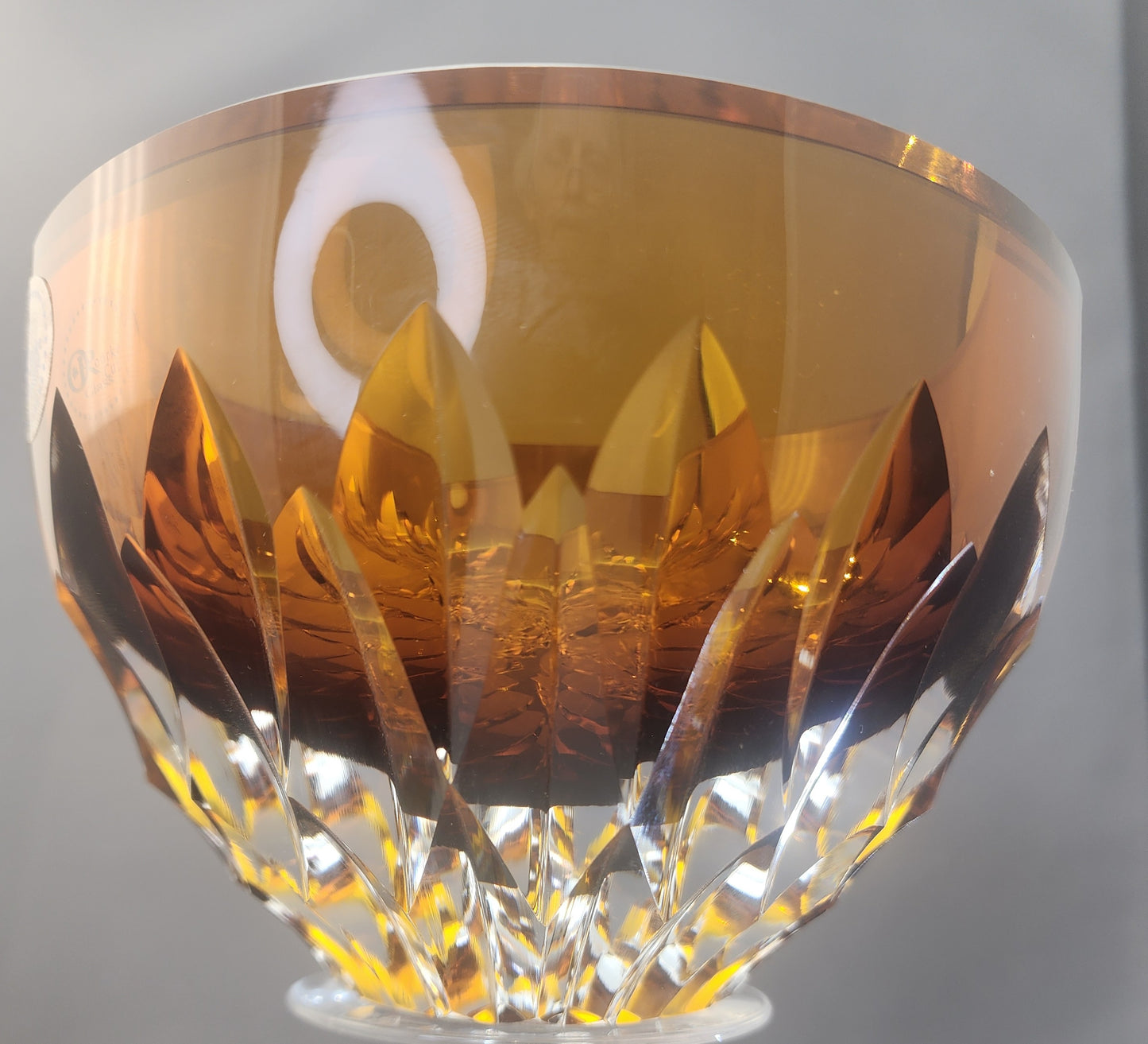 Hand Cut Amber glass bowl HAND POLISHED  signed by Peter ORourke