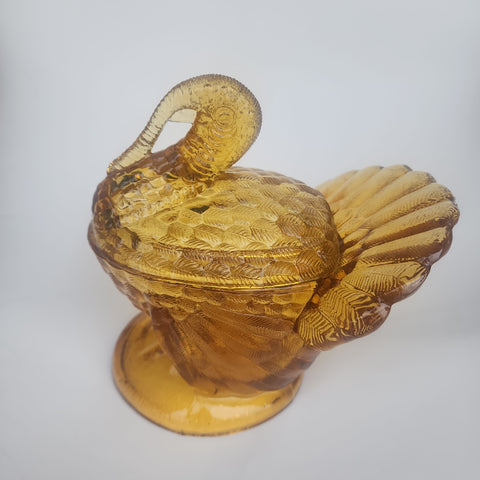 L.E Smith Glass AMBER turkey lid soup bowl