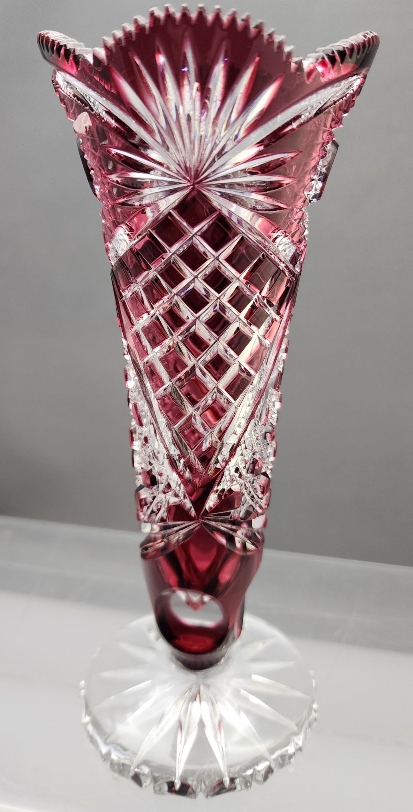 Cranberry cut to clear vase