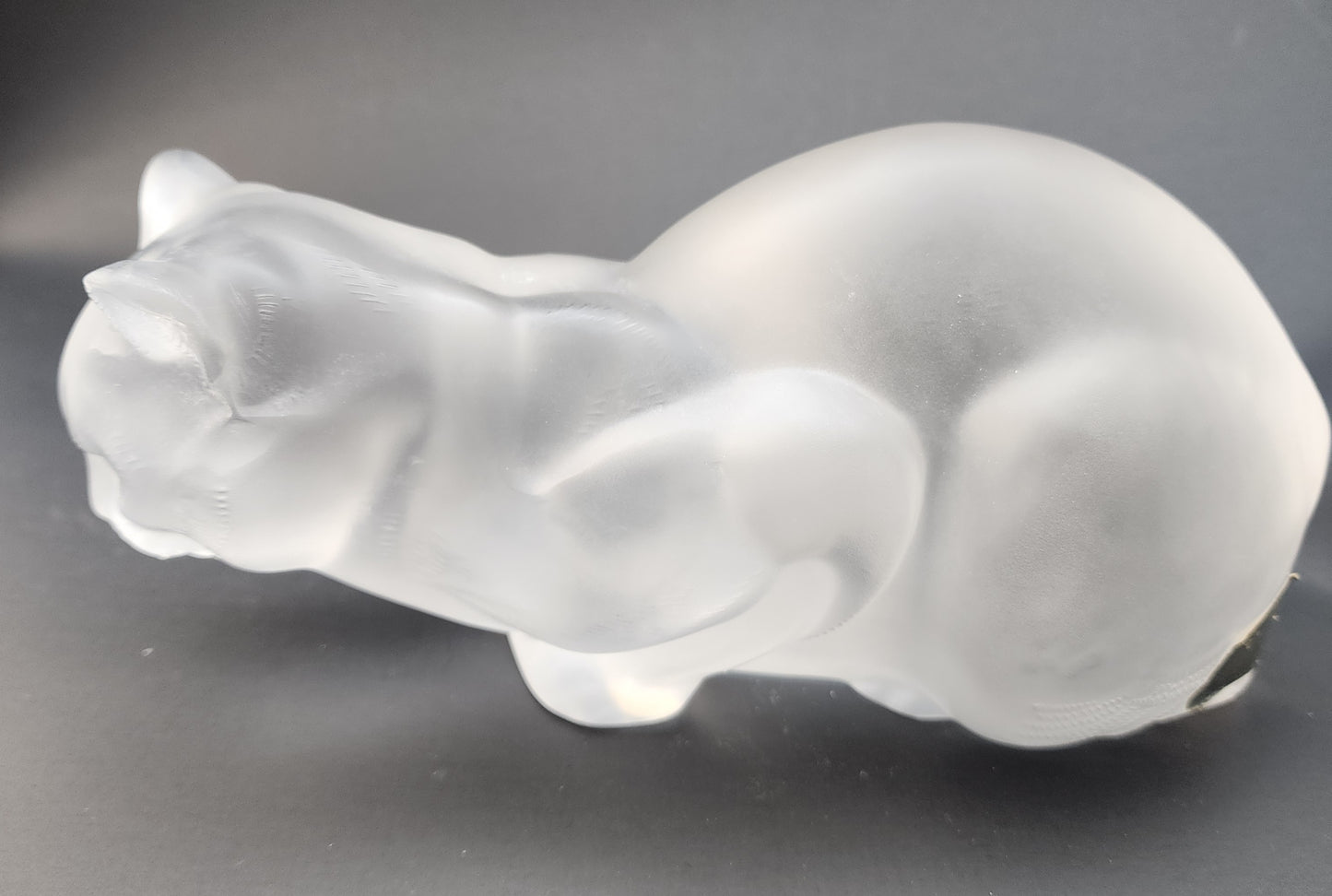 Lalique signed Frosted glass croughing cat figurine #11602