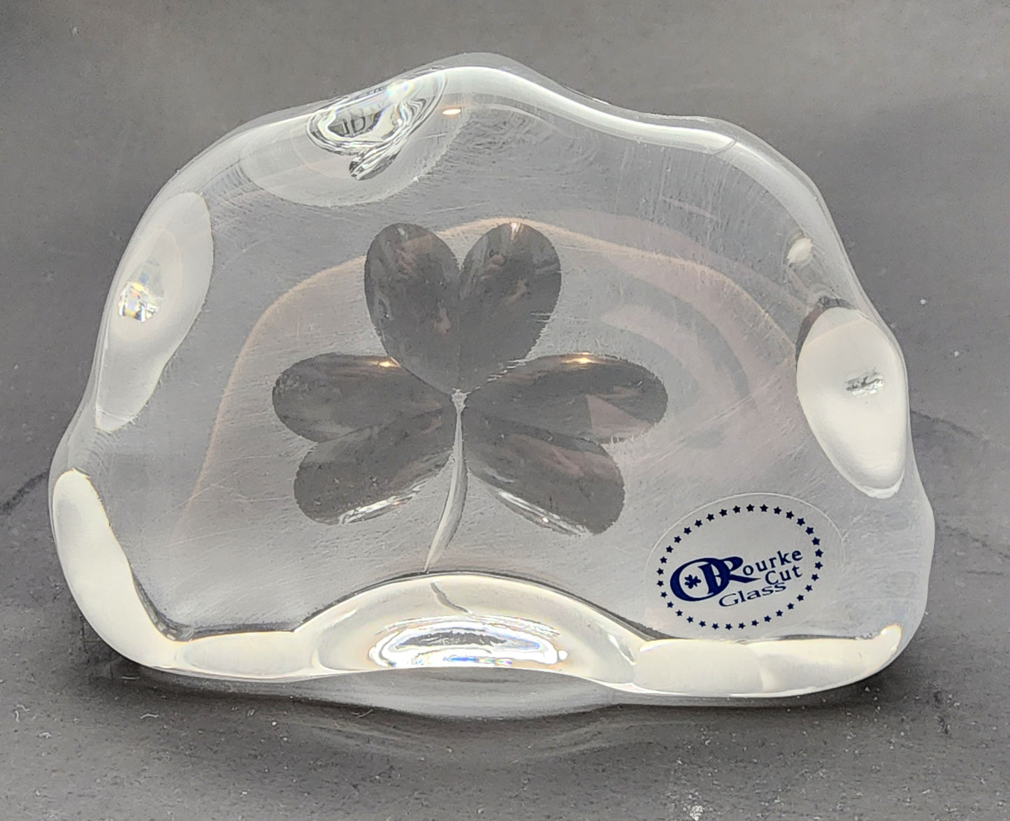 Hand cut glass shamrock paperweight, 24% lead crystal Great gift