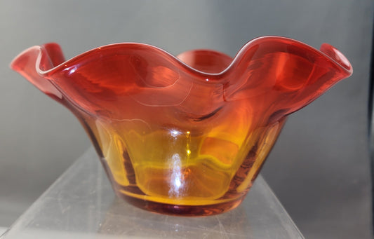 Blenko Glass Amberina vintage  bowl ruffled edge handcraft auction