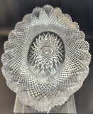 American Brilliant Period Cut Glass oval low bowl strawberry diamond fan